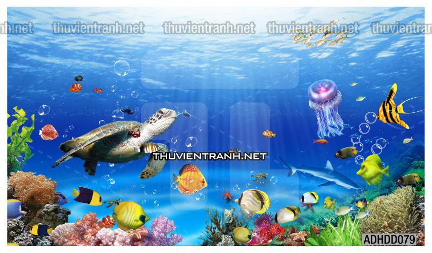 Tranh 3D cảnh dưới đáy Đại Dương xanh, tranh dán tường trang trí sinh vật Biển - Kết quả tìm kiếm tranh tường