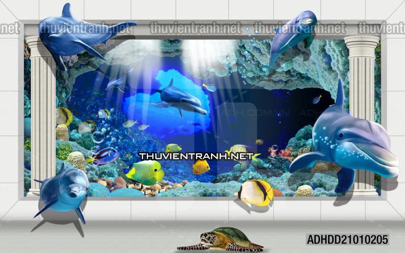 Tranh 3D cảnh dưới đáy Đại Dương xanh, tranh dán tường trang trí sinh vật Biển - Kết quả tìm kiếm tranh tường