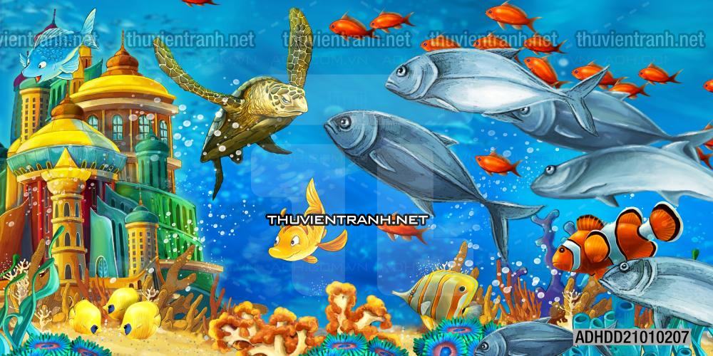 Tranh 3D cảnh dưới đáy Đại Dương xanh, tranh dán tường trang trí sinh vật Biển - Kết quả tìm kiếm tranh tường