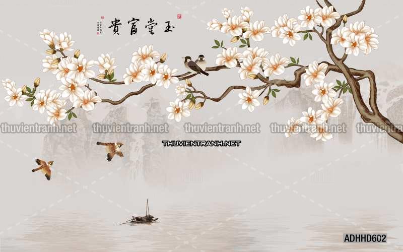 Hoa Đào, Hoa Mộc Lan, phong cách trang trí Chinoiserier, Tranh vẽ hoa Trung Quốc - Kết quả tìm kiếm tranh tường