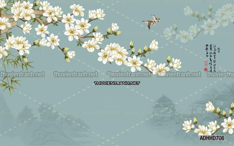Hoa Đào, Hoa Mộc Lan, phong cách trang trí Chinoiserier, Tranh vẽ hoa Trung Quốc - Kết quả tìm kiếm tranh tường