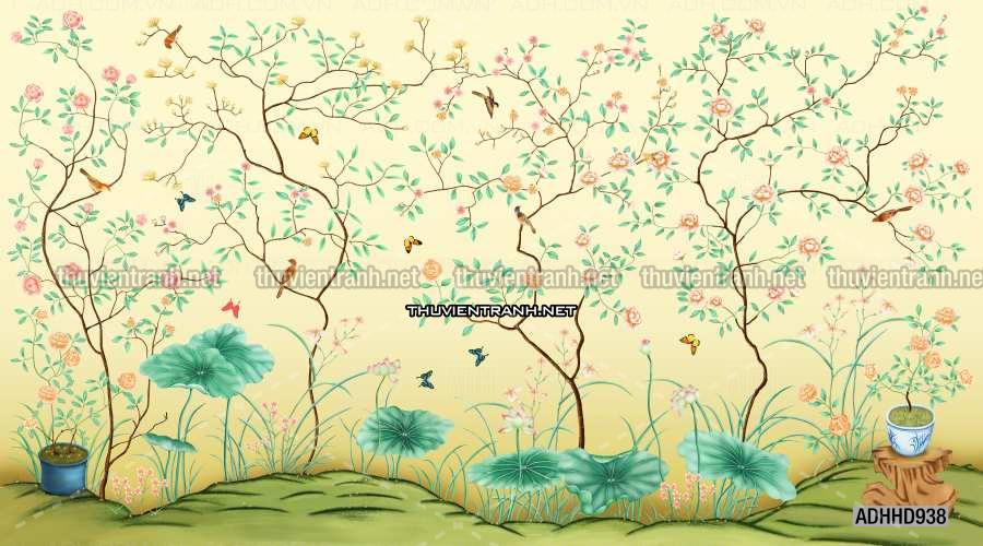 Hoa Đào, Hoa Mộc Lan, phong cách trang trí Chinoiserier, Tranh vẽ hoa Trung Quốc - Kết quả tìm kiếm tranh tường
