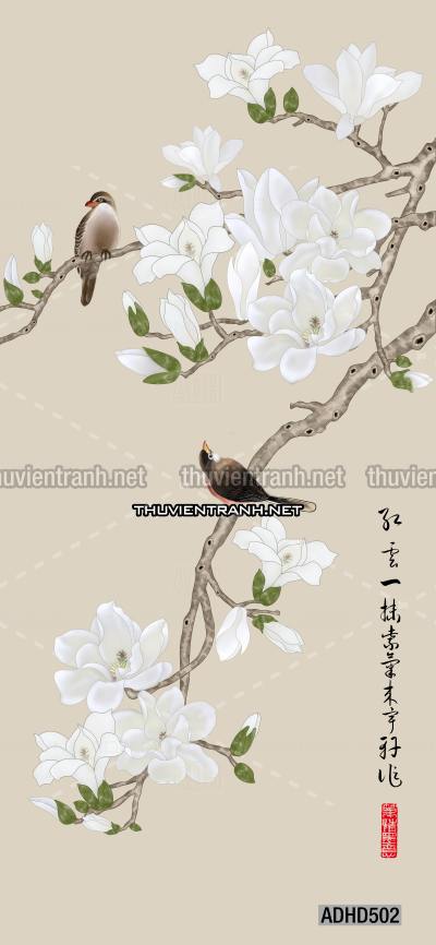 Hoa khổ đứng, hoa đào, hoa mộc lan trang trí (Phong cách Chinoiserier) - Kết quả tìm kiếm tranh tường