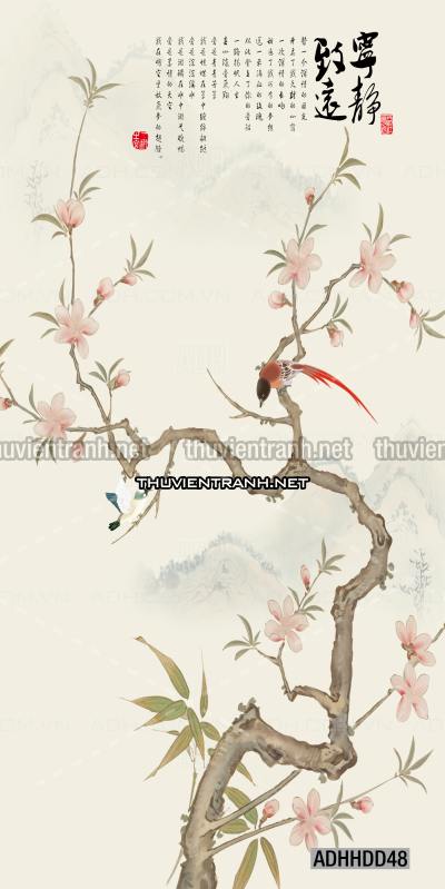 Tên: Hoa khổ đứng, hoa đào, hoa mộc lan trang trí (Phong cách Chinoiserier) - Kết quả tìm kiếm tranh tường