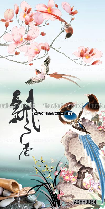 Tên: Hoa khổ đứng, hoa đào, hoa mộc lan trang trí (Phong cách Chinoiserier) - Kết quả tìm kiếm tranh tường
