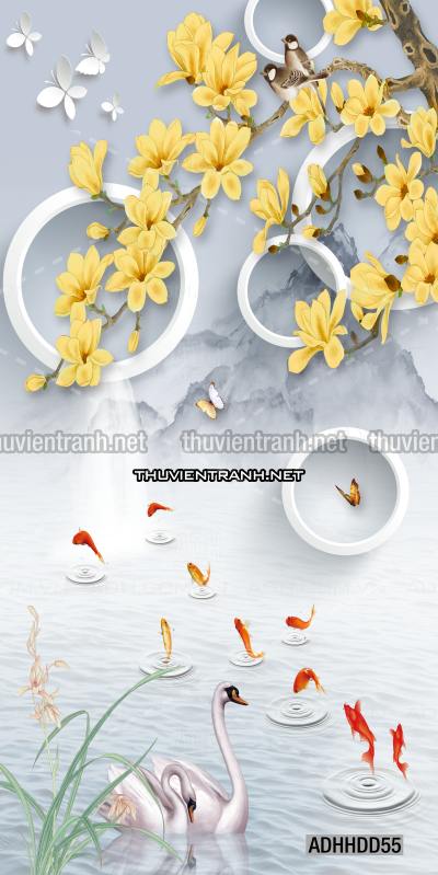 Tên: Hoa khổ đứng, hoa đào, hoa mộc lan trang trí (Phong cách Chinoiserier) - Kết quả tìm kiếm tranh tường