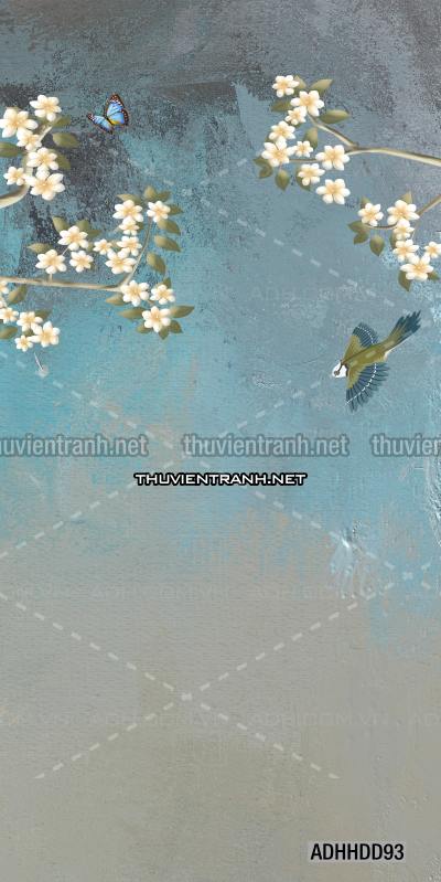  Hoa khổ đứng, hoa đào, hoa mộc lan trang trí (Phong cách Chinoiserier) - Tranh tường chất lượng cao