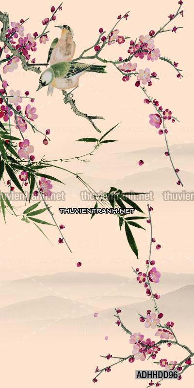  Hoa khổ đứng, hoa đào, hoa mộc lan trang trí (Phong cách Chinoiserier) - Tranh tường chất lượng cao