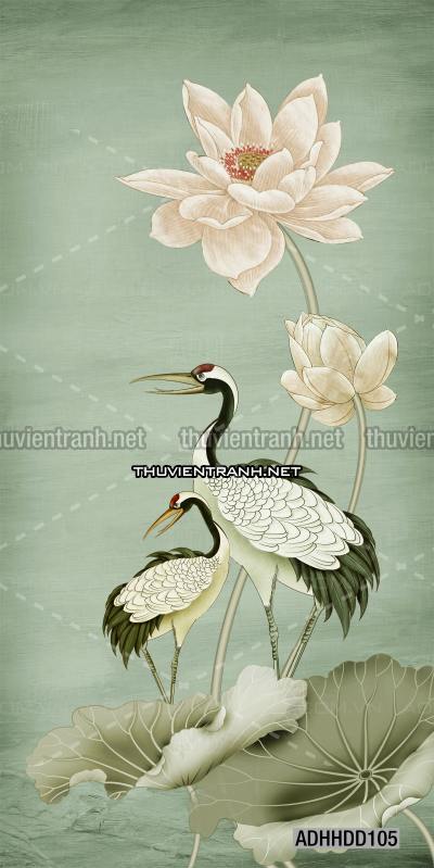  Hoa khổ đứng, hoa đào, hoa mộc lan trang trí (Phong cách Chinoiserier) - Tranh tường chất lượng cao