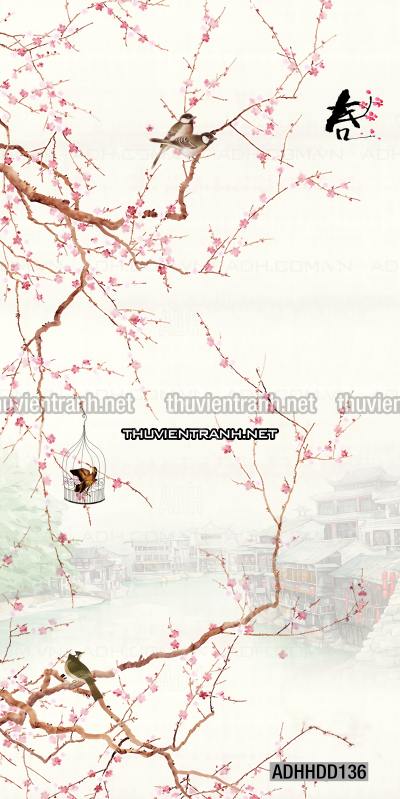  Hoa khổ đứng, hoa đào, hoa mộc lan trang trí (Phong cách Chinoiserier) - Tranh tường liên quan