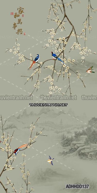  Hoa khổ đứng, hoa đào, hoa mộc lan trang trí (Phong cách Chinoiserier) - Tranh tường liên quan