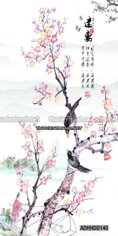 Hoa khổ đứng, hoa đào, hoa mộc lan trang trí (Phong cách Chinoiserier) - Tranh tường liên quan