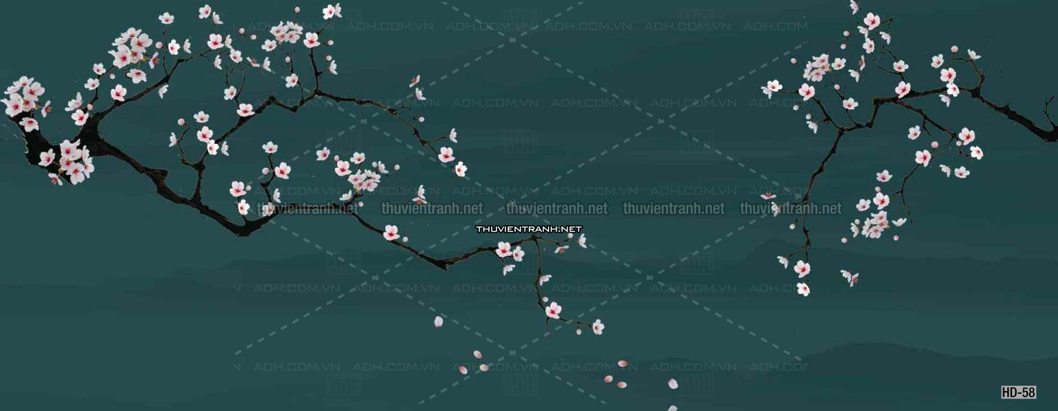 Hoa Đào, Hoa Mộc Lan, phong cách trang trí Chinoiserier, Tranh vẽ hoa Trung Quốc - Tranh tường chất lượng cao