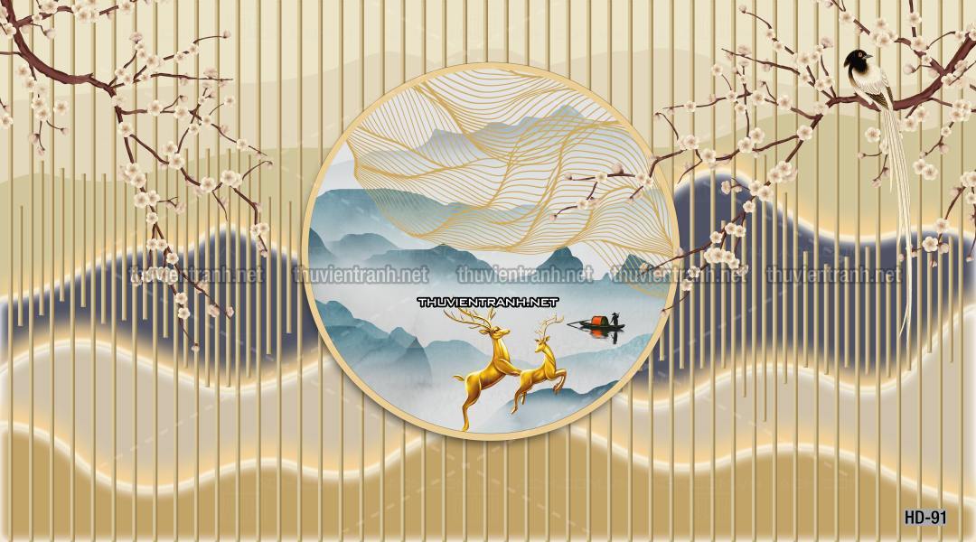 Hoa Đào, Hoa Mộc Lan, phong cách trang trí Chinoiserier, Tranh vẽ hoa Trung Quốc - Tranh tường chất lượng cao