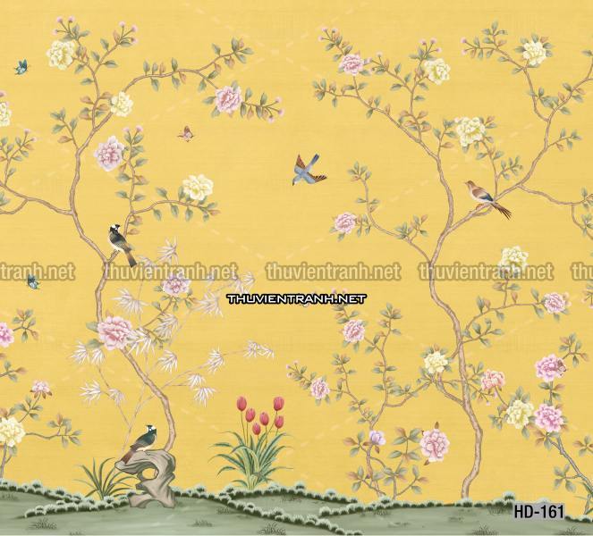 Hoa Đào, Hoa Mộc Lan, phong cách trang trí Chinoiserier, Tranh vẽ hoa Trung Quốc - Tranh tường chất lượng cao