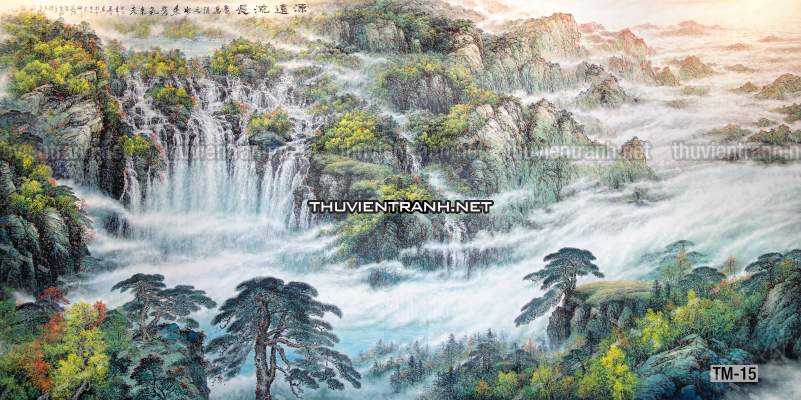 Tranh phong cảnh vẽ tay Trung Quốc, Thủy mặc, Màu nước, Tranh khổ rộng, tranh sơn thủy - Tranh tường chất lượng cao