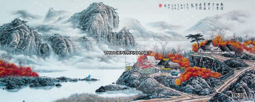 Tranh phong cảnh vẽ tay Trung Quốc, Thủy mặc, Màu nước, Tranh khổ rộng, tranh sơn thủy - Tranh tường chất lượng cao