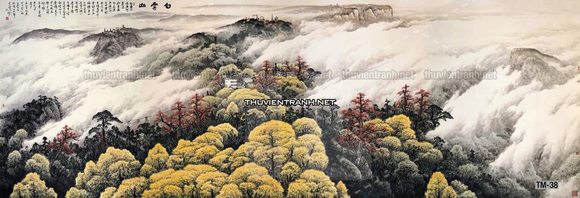 Tranh phong cảnh vẽ tay Trung Quốc, Thủy mặc, Màu nước, Tranh khổ rộng, tranh sơn thủy - Tranh tường chất lượng cao