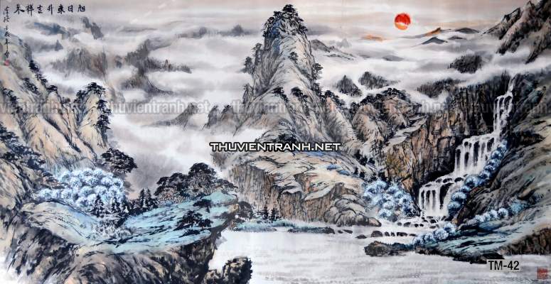 Tranh phong cảnh vẽ tay Trung Quốc, Thủy mặc, Màu nước, Tranh khổ rộng, tranh sơn thủy - Tranh tường chất lượng cao