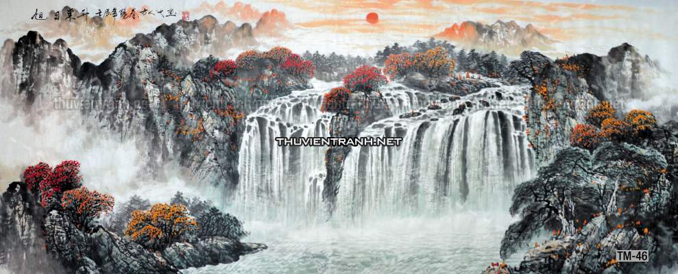 Tranh phong cảnh vẽ tay Trung Quốc, Thủy mặc, Màu nước, Tranh khổ rộng, tranh sơn thủy - Tranh tường chất lượng cao
