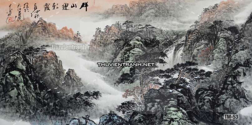 Tranh phong cảnh vẽ tay Trung Quốc, Thủy mặc, Màu nước, Tranh khổ rộng, tranh sơn thủy - Tranh tường chất lượng cao
