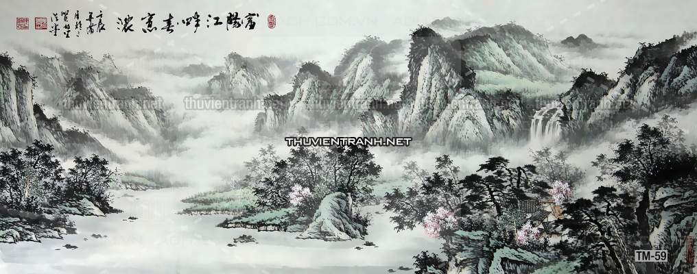 Tranh phong cảnh vẽ tay Trung Quốc, Thủy mặc, Màu nước, Tranh khổ rộng, tranh sơn thủy - Tranh tường chất lượng cao