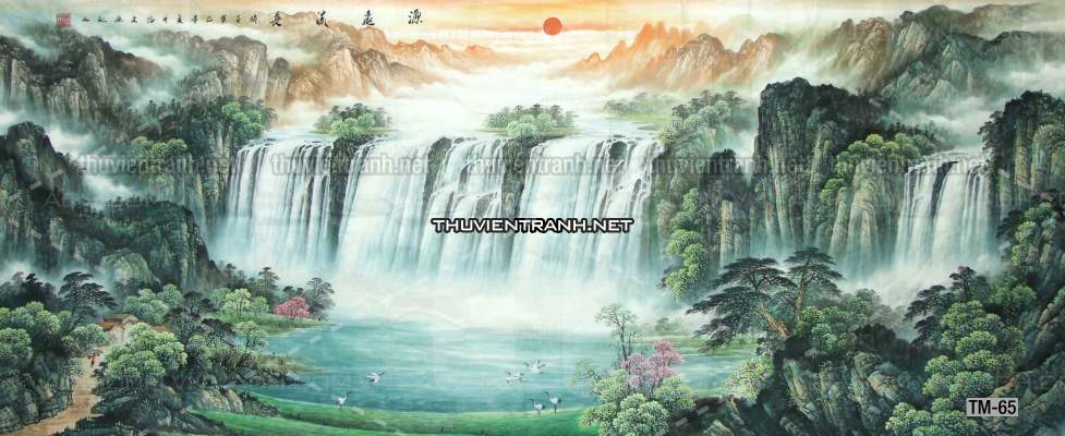 Tranh phong cảnh vẽ tay Trung Quốc, Thủy mặc, Màu nước, Tranh khổ rộng, tranh sơn thủy - Tranh tường chất lượng cao