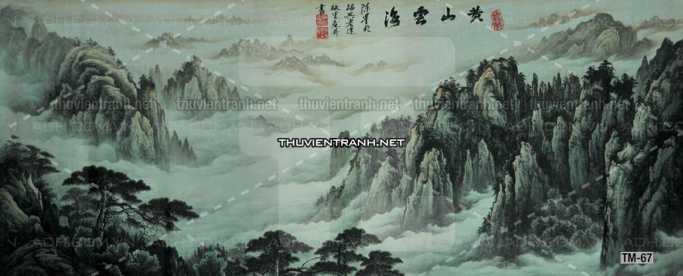 Tranh phong cảnh vẽ tay Trung Quốc, Thủy mặc, Màu nước, Tranh khổ rộng, tranh sơn thủy - Tranh tường chất lượng cao