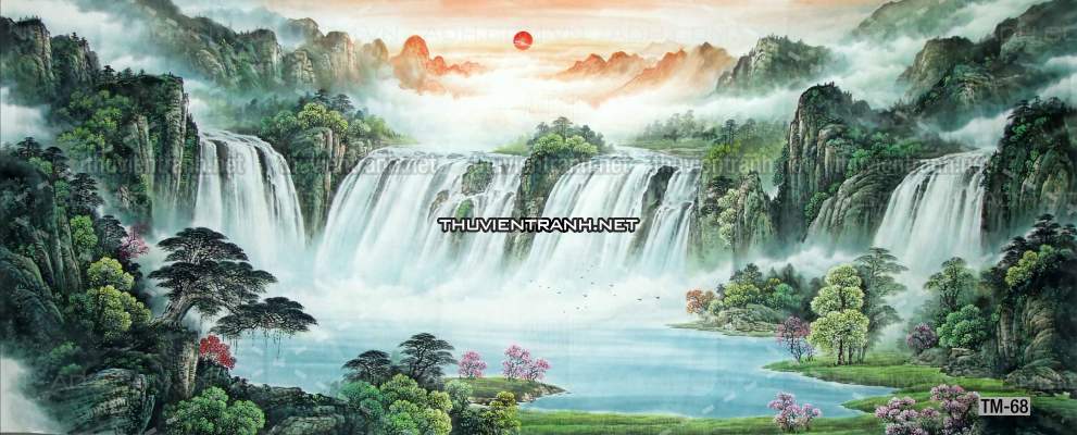 Tranh phong cảnh vẽ tay Trung Quốc, Thủy mặc, Màu nước, Tranh khổ rộng, tranh sơn thủy - Tranh tường chất lượng cao