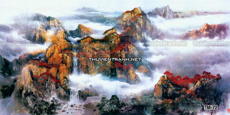 Tranh phong cảnh vẽ tay Trung Quốc, Thủy mặc, Màu nước, Tranh khổ rộng, tranh sơn thủy - Tranh tường chất lượng cao