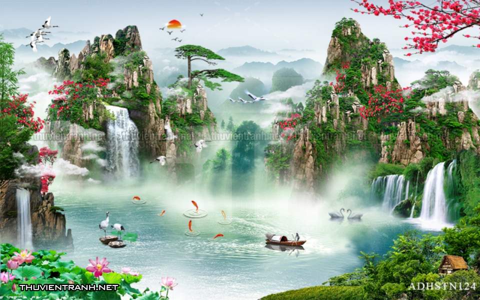 TRANH SƠN THỦY HỮU TÌNH, TRANH PHONG CẢNH SÔNG NÚI, TRUNG QUỐC - Tranh tường chất lượng cao