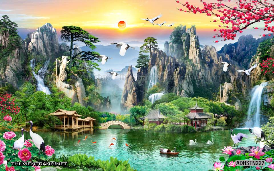 TRANH SƠN THỦY HỮU TÌNH, TRANH PHONG CẢNH SÔNG NÚI, TRUNG QUỐC - Tranh tường chất lượng cao
