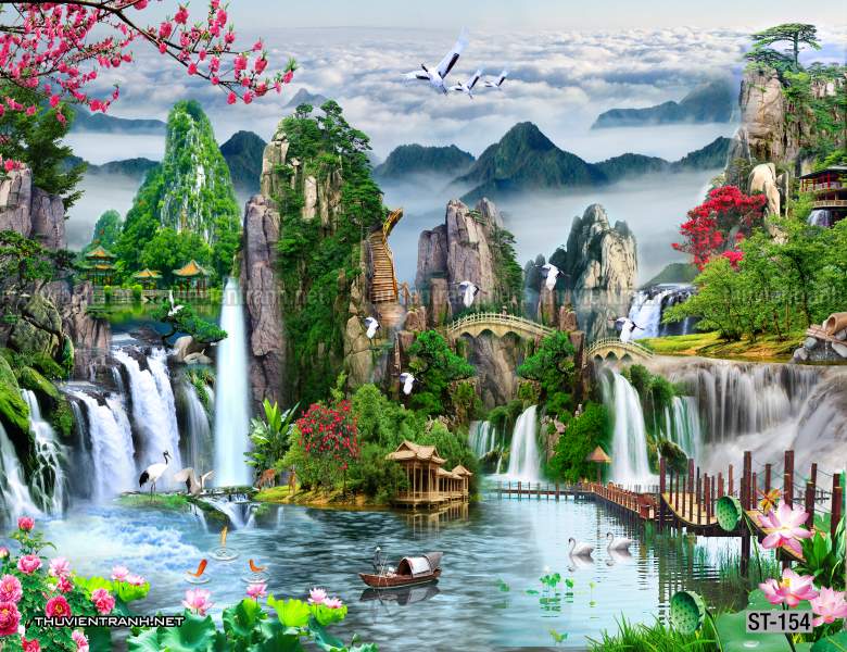 TRANH SƠN THỦY HỮU TÌNH, TRANH PHONG CẢNH SÔNG NÚI, TRUNG QUỐC - Tranh tường chất lượng cao