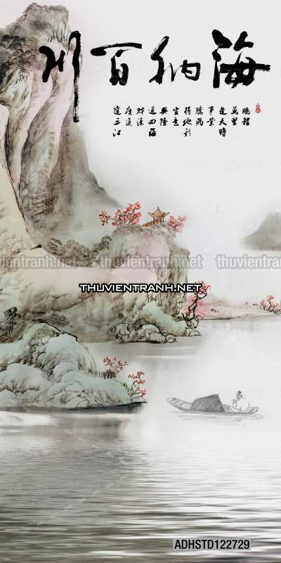 Tranh thủy mặc Trung Hoa, tranh màu nước Trung Quốc khổ đứng - Tranh tường chất lượng cao