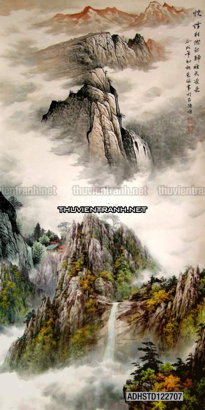 Tranh thủy mặc Trung Hoa, tranh màu nước Trung Quốc khổ đứng - Tranh tường chất lượng cao