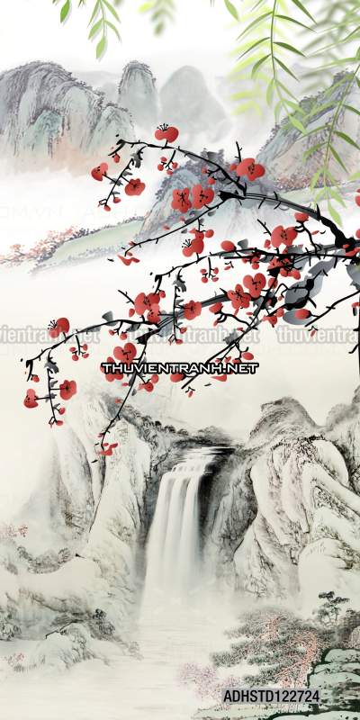 Tranh thủy mặc Trung Hoa, tranh màu nước Trung Quốc khổ đứng - Tranh tường chất lượng cao