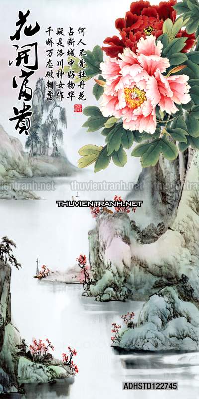 Tranh thủy mặc Trung Hoa, tranh màu nước Trung Quốc khổ đứng - Tranh tường chất lượng cao