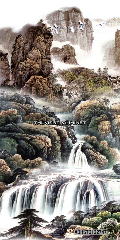 Tranh thủy mặc Trung Hoa, tranh màu nước Trung Quốc khổ đứng - Tranh tường chất lượng cao