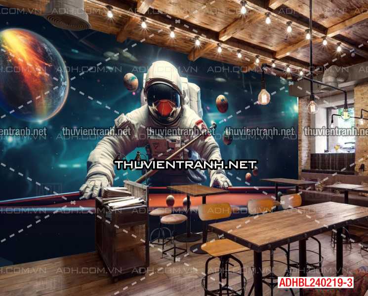 Tranh phi hành gia chơi bi-a trên vũ trụ - Tranh tường chất lượng cao