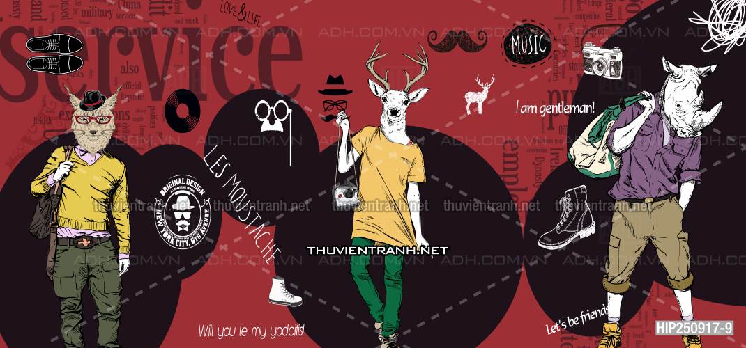 Tranh dán tường phong cách trẻ trung, ngộ nghĩnh, Hip[hop, Hipter - Tranh tường chất lượng cao
