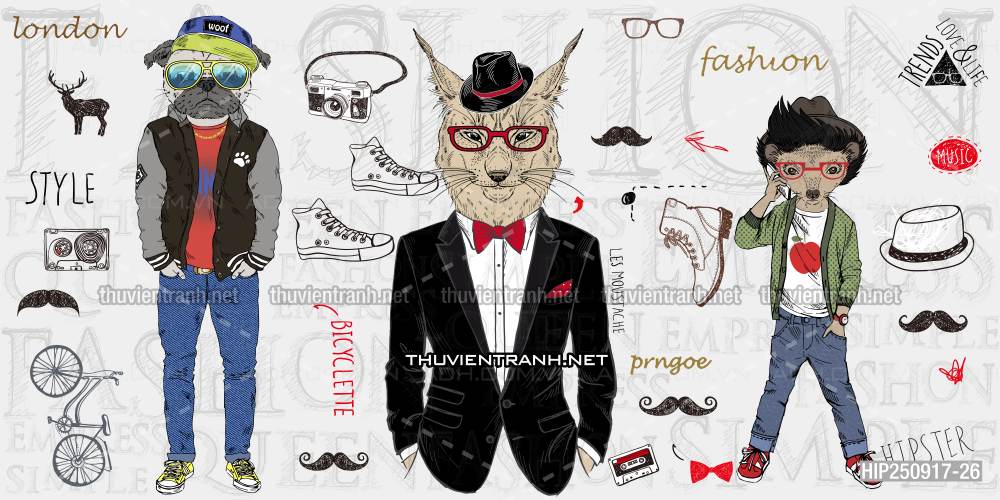 Tranh dán tường phong cách trẻ trung, ngộ nghĩnh, Hip[hop, Hipter - Tranh tường chất lượng cao