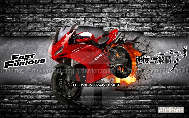 Tranh 3D xe motor cổ, tranh tường 3D - Tranh tường chất lượng cao