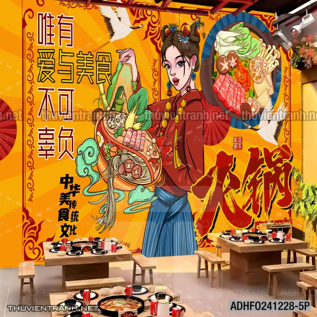 Tranh dán tường Quán ăn vặt, mỳ cay, lẩu nướng hiện đại - Tranh tường chất lượng cao