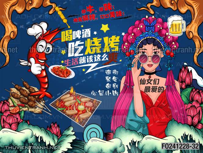 Tranh dán tường Quán Nhậu nướng - Tranh tường chất lượng cao