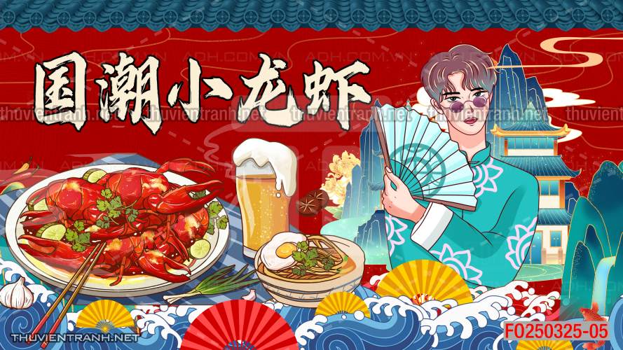 Tranh dán tường Quán ăn Trung Hoa, quán lẩu nướng, quán ăn vặt - Tranh tường chất lượng cao