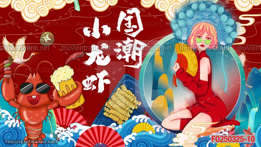 Tranh dán tường Quán ăn Trung Hoa, quán lẩu nướng, quán ăn vặt - Tranh tường chất lượng cao