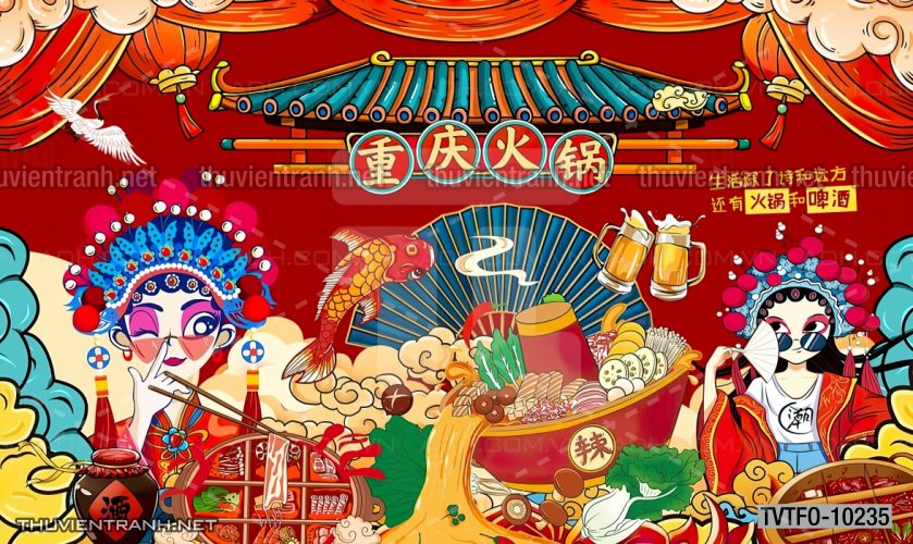 Tranh dán tường Quán ăn- Lẩu nướng Trung Quốc - Tranh tường chất lượng cao