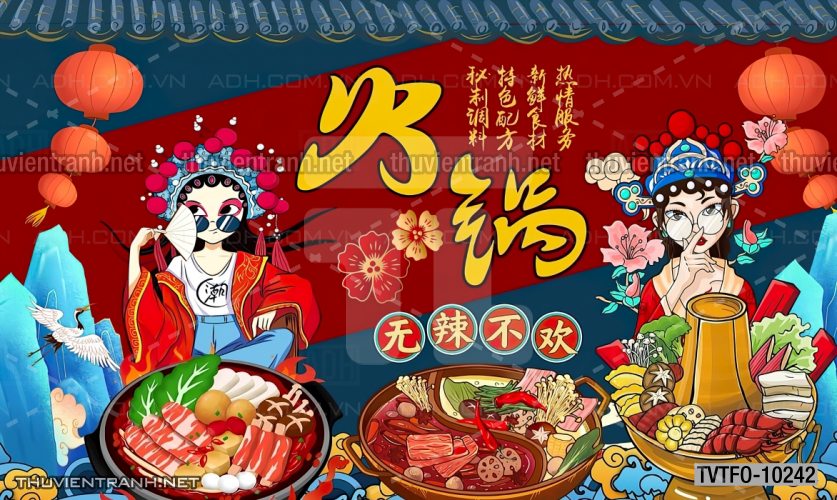 Tranh dán tường Quán ăn- Lẩu nướng Trung Quốc - Tranh tường chất lượng cao