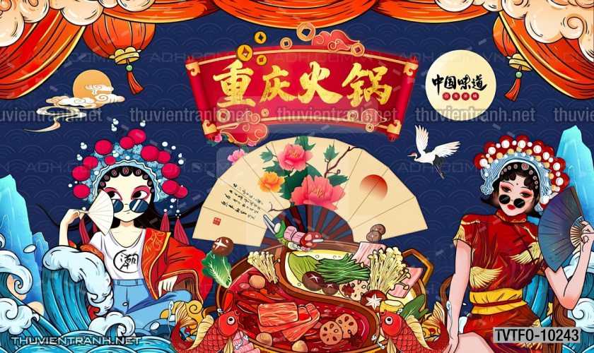 Tranh dán tường Quán ăn- Lẩu nướng Trung Quốc - Tranh tường chất lượng cao