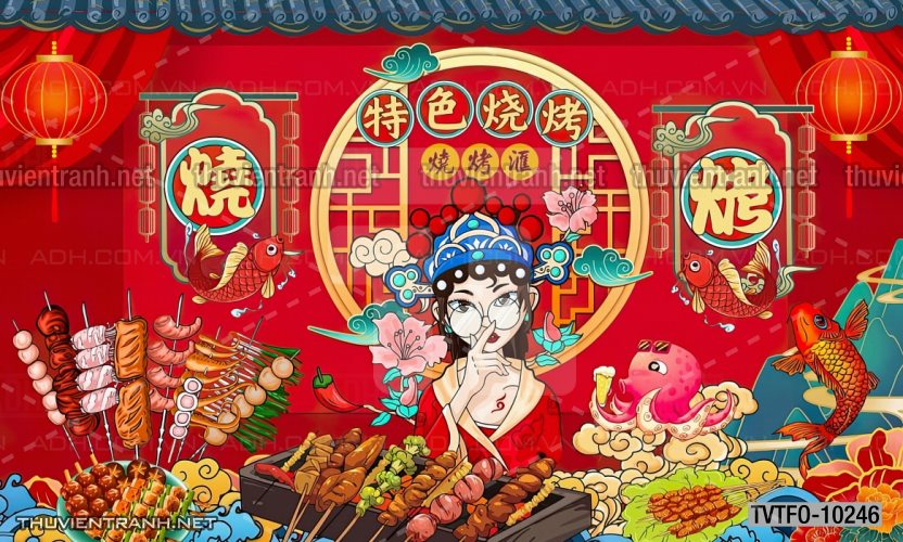 Tranh dán tường Quán ăn- Lẩu nướng Trung Quốc - Tranh tường chất lượng cao